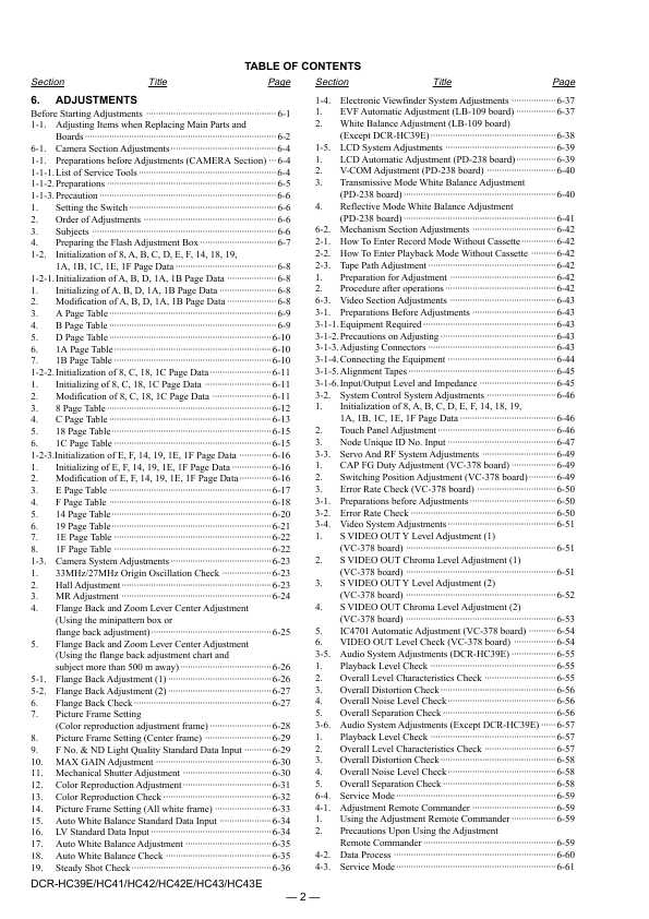 Сервисная инструкция Sony DCR-HC39E, DCR-HC41, DCR-HC42E, DCR-HC43E, ADJ