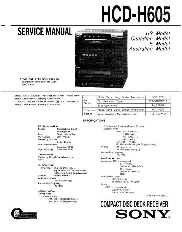 Сервисная инструкция Sony FH-CX65, MHC-C605, HCD-H605