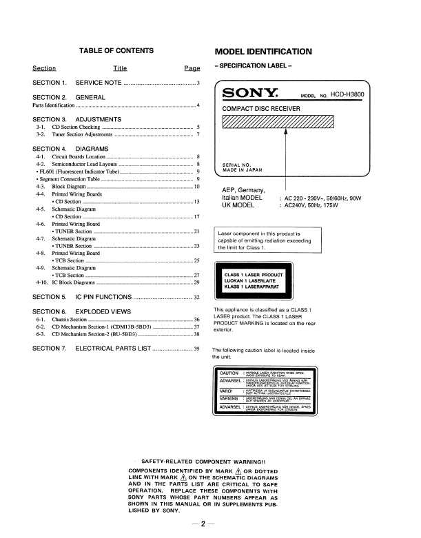 Сервисная инструкция Sony HCD-H3800