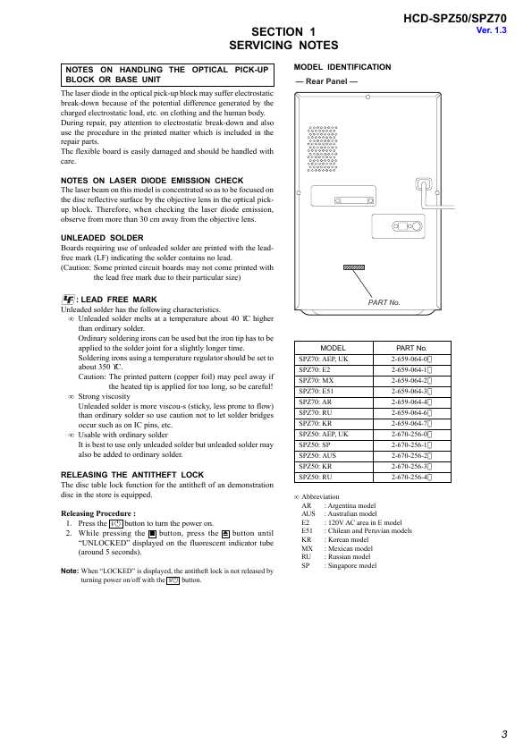 Сервисная инструкция Sony HCD-SPZ50, HCD-SPZ70