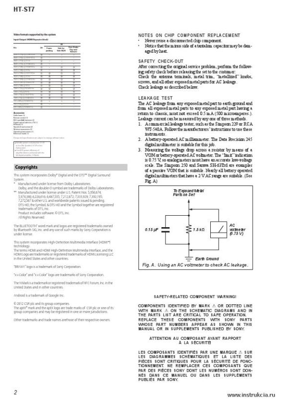 Сервисная инструкция SONY HT-ST7