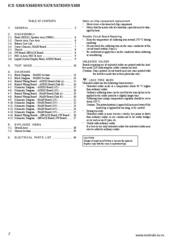 Сервисная инструкция SONY ICD-SX68, SX68DR9, SX78, SX78DR9, SX88 V1.3