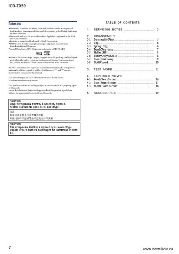 Сервисная инструкция SONY ICD-TX50