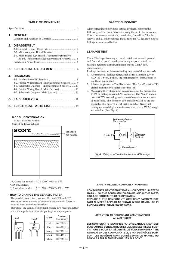 Сервисная инструкция Sony ICF-C723, ICF-C723L