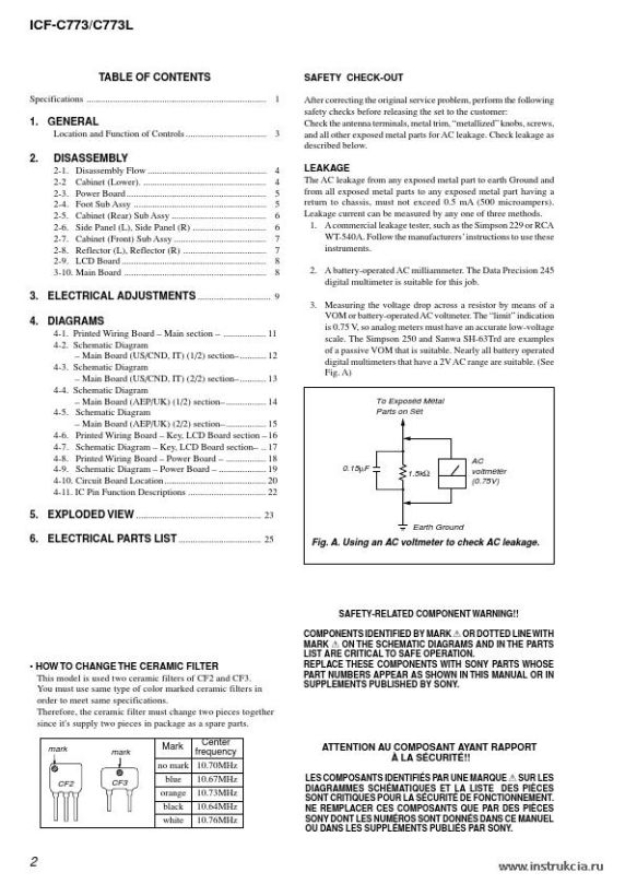 Сервисная инструкция SONY ICF-C773