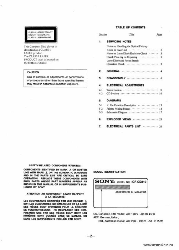 Сервисная инструкция SONY ICF-CD810