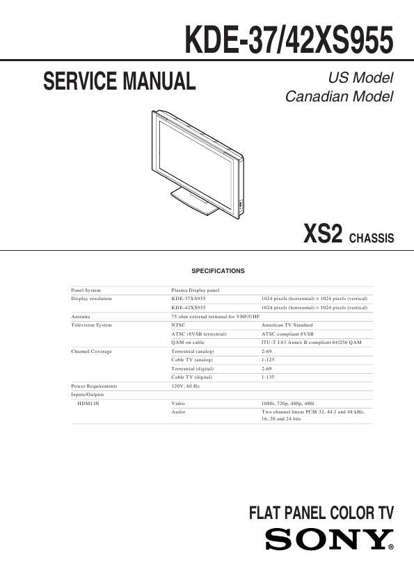 Сервисная инструкция Sony KDE-37XS955, XS2 chassis