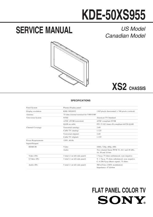 Сервисная инструкция Sony KDE-50XS955