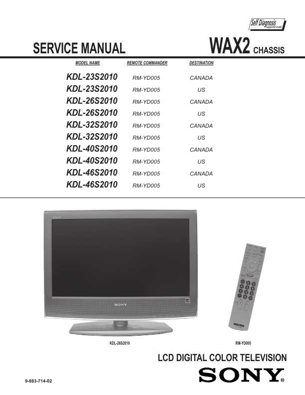 Сервисная инструкция Sony KDL-23S2010, KDL-26S2010, KDL-32S2010, WAX2 chassis