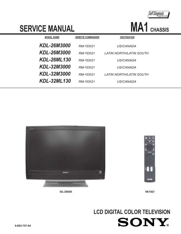 Сервисная инструкция Sony KDL-26M3000, KDL-26ML130, KDL-32M3000, KDL-32ML130 MA1