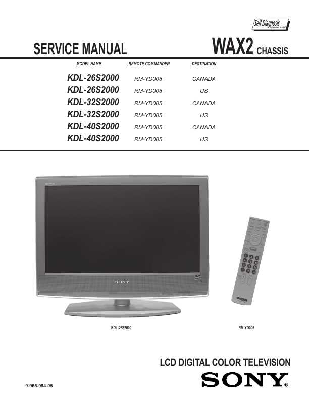 Сервисная инструкция Sony KDL-26S2000, KDL-32S2000, KDL-40S2000, WAX2