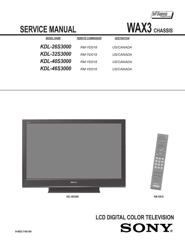 Сервисная инструкция Sony KDL-26S3000, KDL-32S3000, KDL-40S3000, KDL-46S3000, WAX3