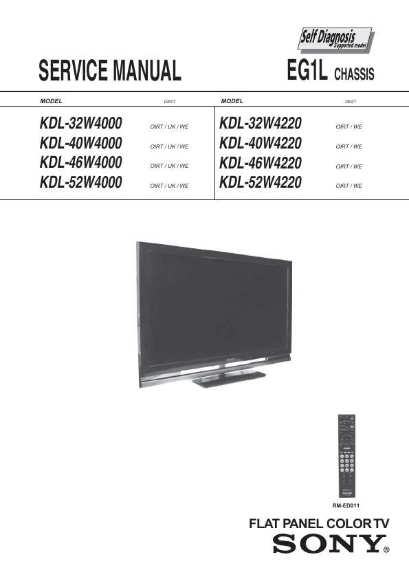 Сервисная инструкция Sony KDL-32W4000, KDL-40W4000, KDL-46W4000, KDL-52W4000, EG1L