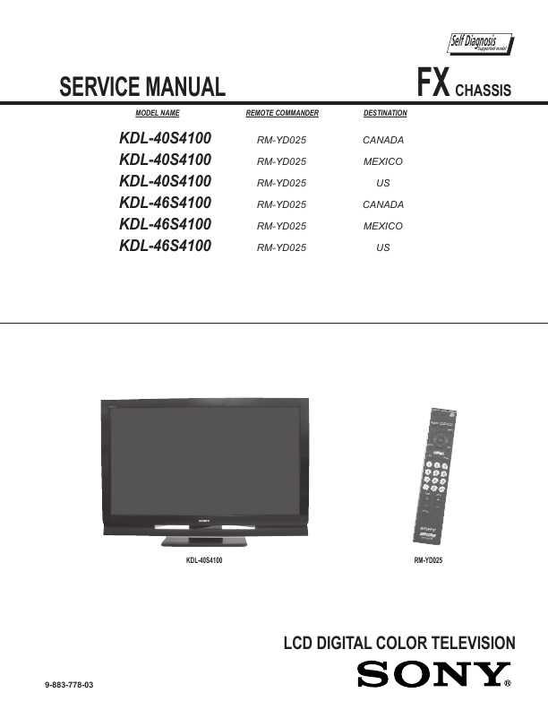 Сервисная инструкция Sony KDL-40S4100, KDL-46S4100 FX chassis