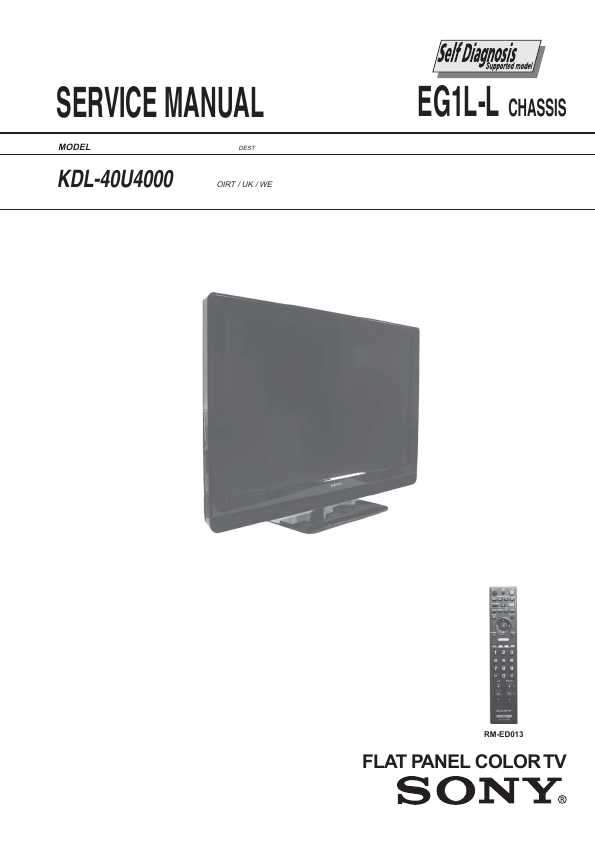 Сервисная инструкция Sony KDL-40U4000, EG1L-L chassis