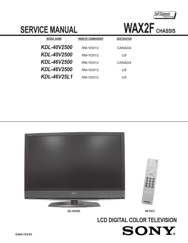 Сервисная инструкция Sony KDL-40V2500, KDL-46V2500, KDL-46V25L1 WAX2F