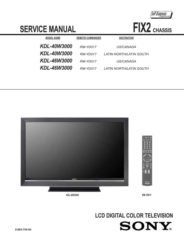Сервисная инструкция Sony KDL-40W3000, KDL-46W3000, FIX2 шасси