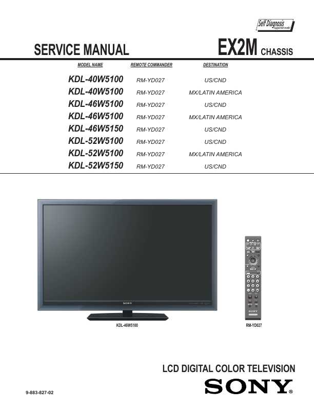 Сервисная инструкция Sony KDL-40W5100, KDL-46W5150, KDL-52W5100, KDL-52W5150 EX2M