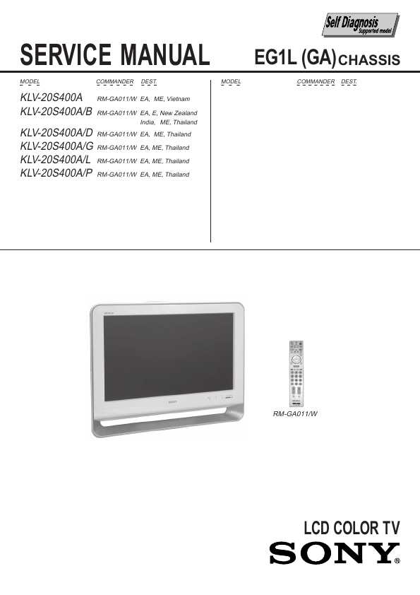 Сервисная инструкция Sony KLV-20S400A, X, EG1L-GA