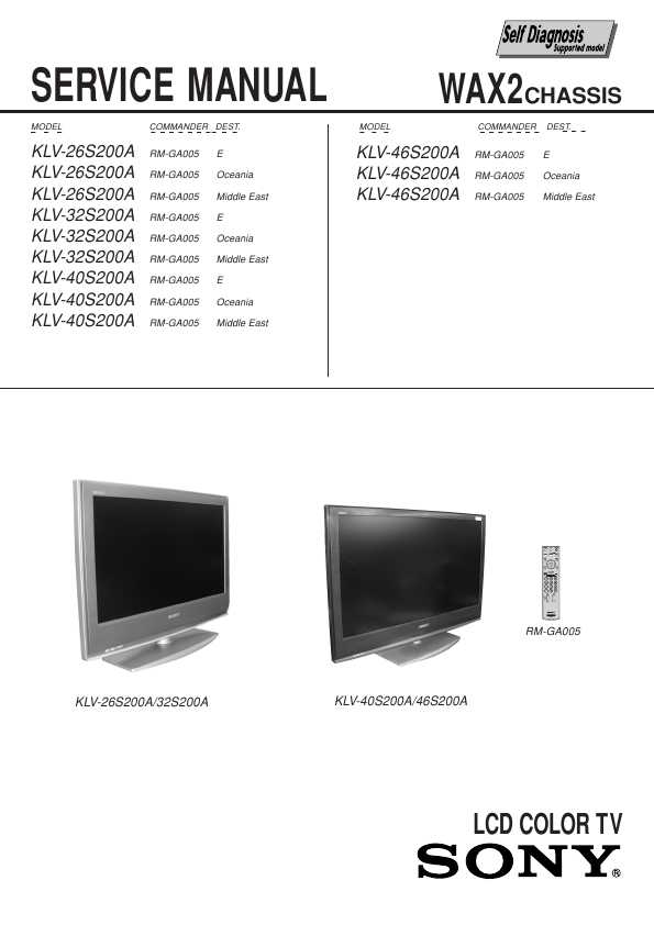 Сервисная инструкция Sony KLV-26S200A, KLV-32S200A, KLV-40S200A, WAX2
