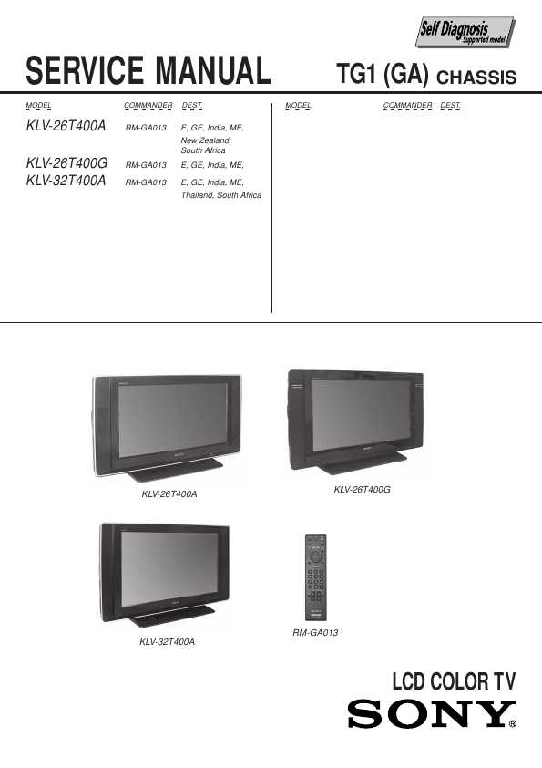Сервисная инструкция Sony KLV-26T400A, KLV-32T400A
