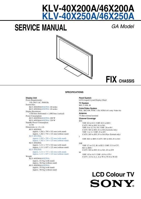 Сервисная инструкция Sony KLV-46X250A, KLV-46X250A