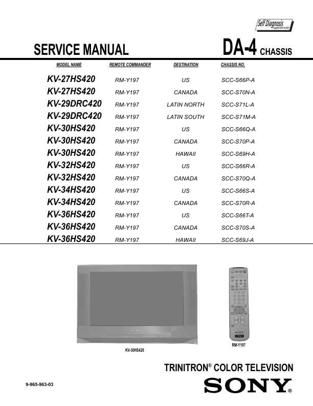 Сервисная инструкция Sony KV-27HS420, DA-4 chassis