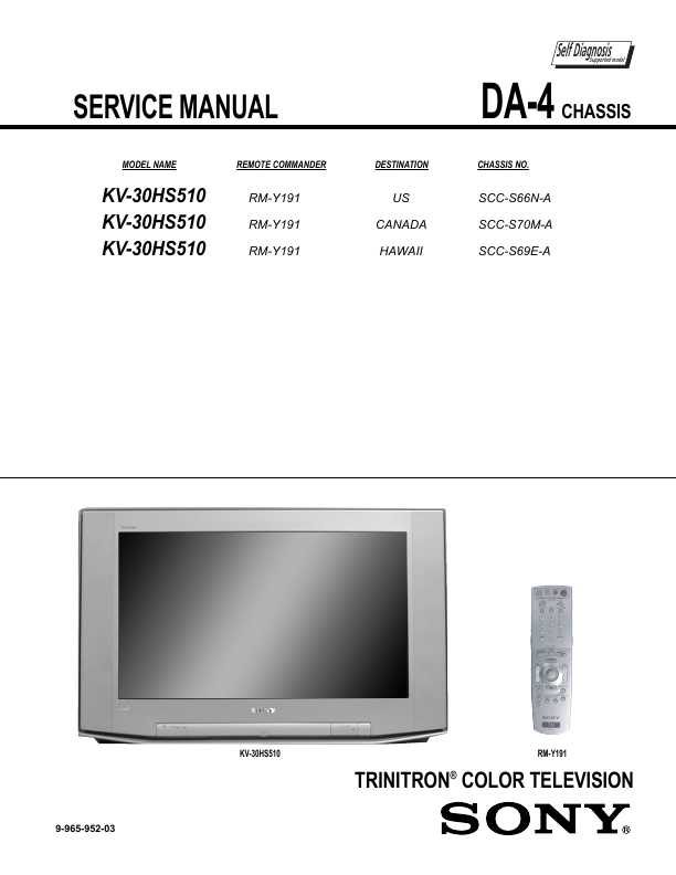 Сервисная инструкция Sony KV-30HS510, DA-4 chassis