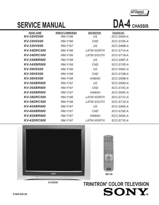 Сервисная инструкция Sony KV-32HS500, KV-32HV600, KV-34DRC500, KV-34XBR800, KV-36HS500, KV-36XBR800, KV-38DRC500, KV-40XBR800, KV-42DRC800 (DA-4 chassis)