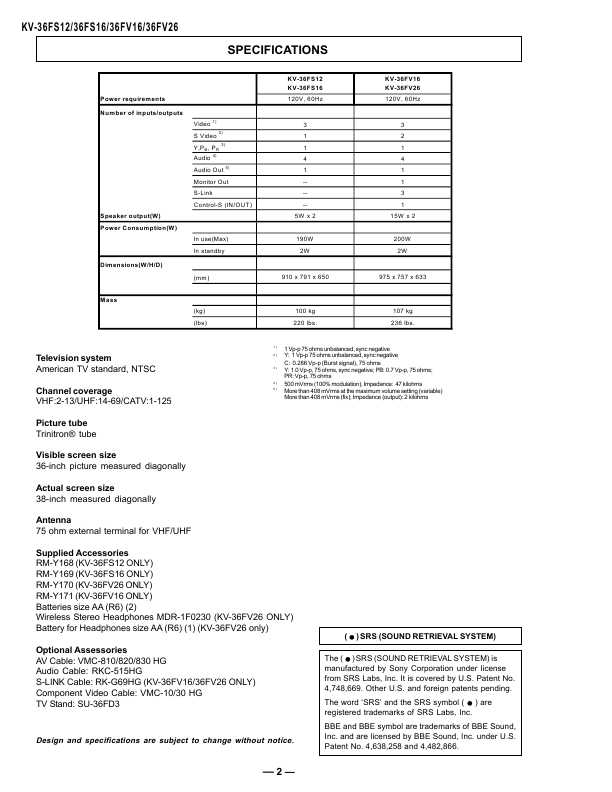 Сервисная инструкция Sony KV-36FS12, KV-36FS16, KV-36FV16, AA-2U chassis