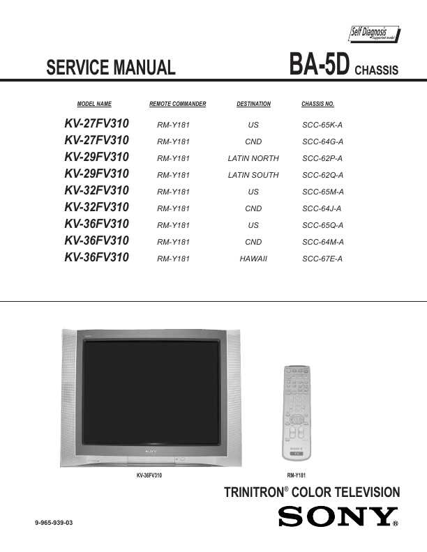 Сервисная инструкция Sony KV-36FV300, BA-5D chassis