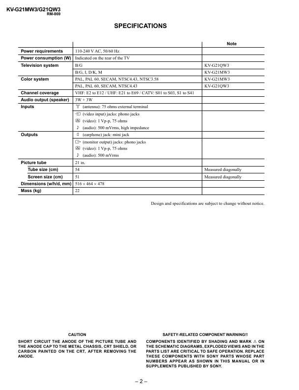 Сервисная инструкция Sony KV-G21MW3, QW3, BG-2S chassis