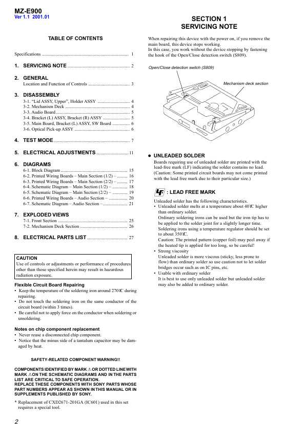 Сервисная инструкция Sony MZ-E900