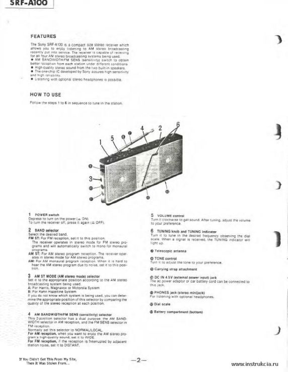 Сервисная инструкция SONY SRF-A100