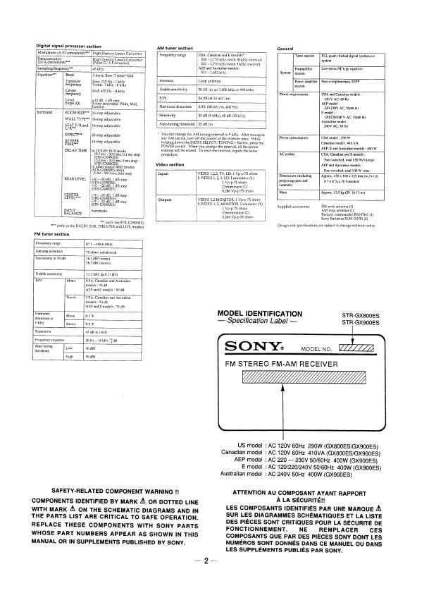 Сервисная инструкция Sony STR-GX800ES, STR-GX900ES