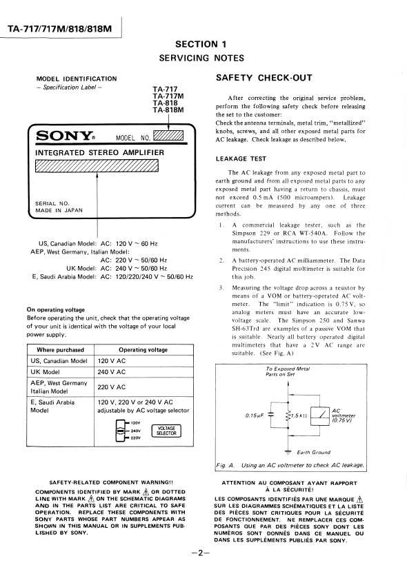 Сервисная инструкция Sony TA-717, TA-717M, TA-818, TA-818M