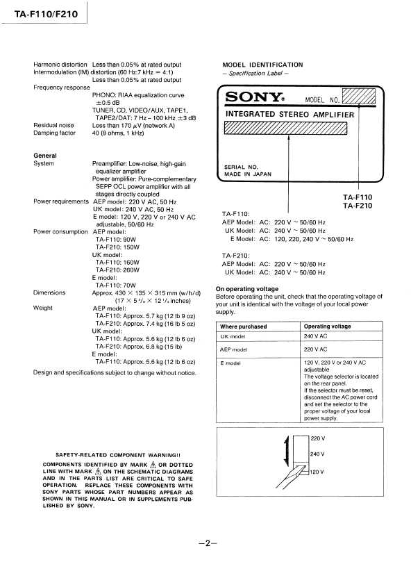 Сервисная инструкция Sony TA-F110, TA-F210