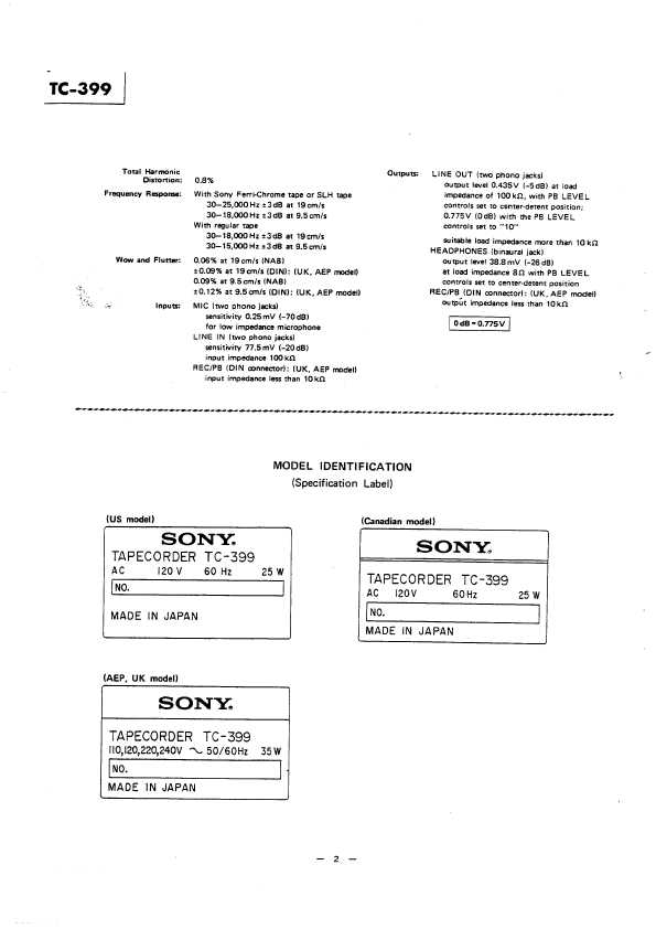Сервисная инструкция Sony TC-399