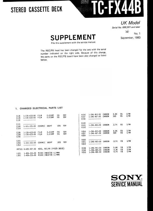Сервисная инструкция Sony TC-FX44B