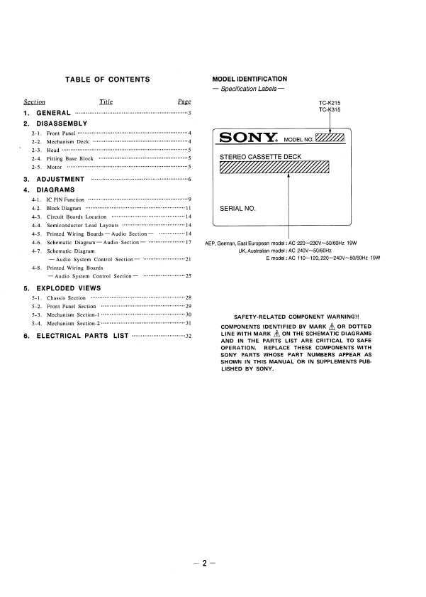 Сервисная инструкция Sony TC-K215, TC-K315