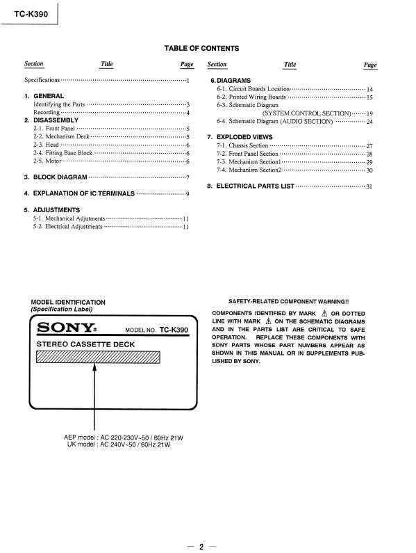 Сервисная инструкция Sony TC-K390