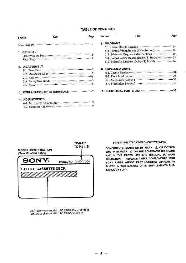 Сервисная инструкция Sony TC-K411, TC-K511S