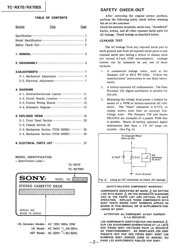 Сервисная инструкция Sony TC-RX70, TC-RX70ES