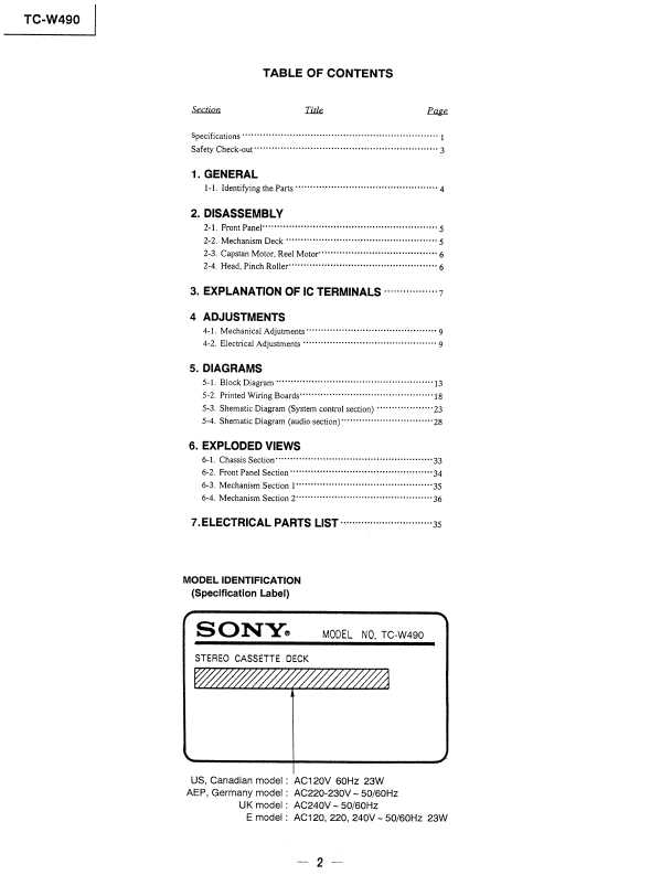 Сервисная инструкция Sony TC-W490