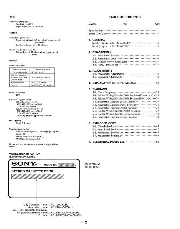 Сервисная инструкция Sony TC-WA8ESA, TC-WE805S