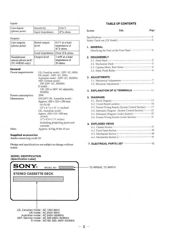 Сервисная инструкция Sony TC-WR545, TC-WR741