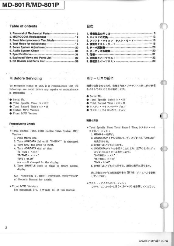 Сервисная инструкция TASCAM MD-801P, 801R
