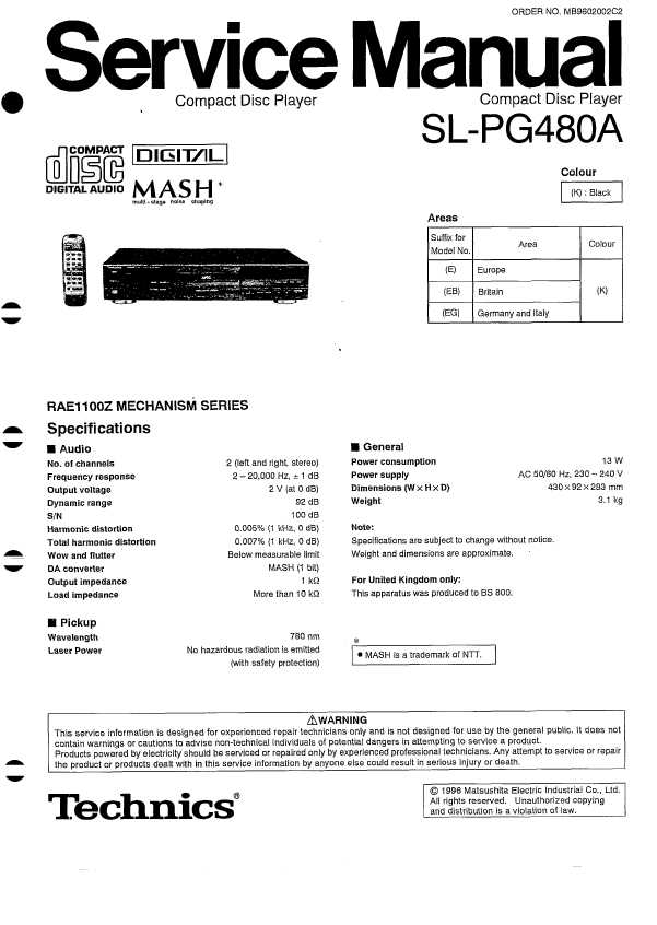 Сервисная инструкция Technics SL-PG380A