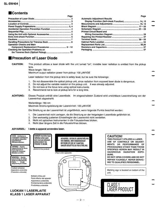 Сервисная инструкция Technics SL-SW404