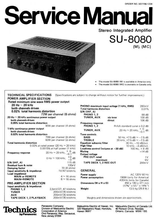 Сервисная инструкция Technics SU-8080